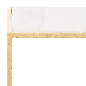 Safavieh Tauri Forged Metal Accent Table – Chic Brass Finish With Clear Glass Top For Elegant Home Decor Brass ,White Metal ,Marble Sfv9554c