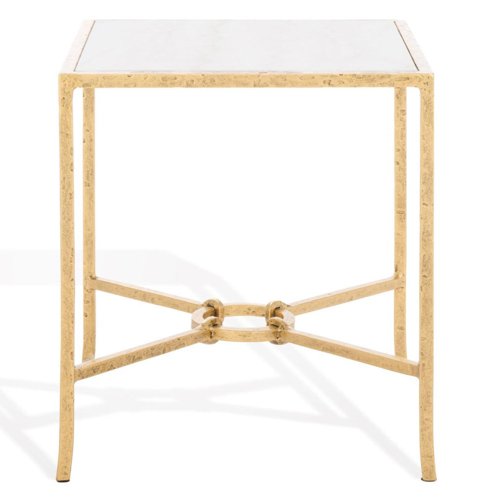 Safavieh TAURI Forged Metal Square Accent Table - Luxe Brass & White Marble for Elegant Home Décor Upgrade SFV9554C