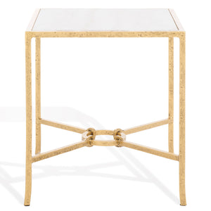 Safavieh Tauri Forged Metal Accent Table – Chic Brass Finish With Clear Glass Top For Elegant Home Decor Brass ,White Metal ,Marble Sfv9554c
