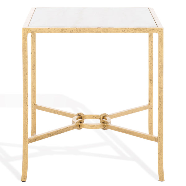 Safavieh Tauri Forged Metal Accent Table – Chic Brass Finish With Clear Glass Top For Elegant Home Decor Brass ,White Metal ,Marble Sfv9554c