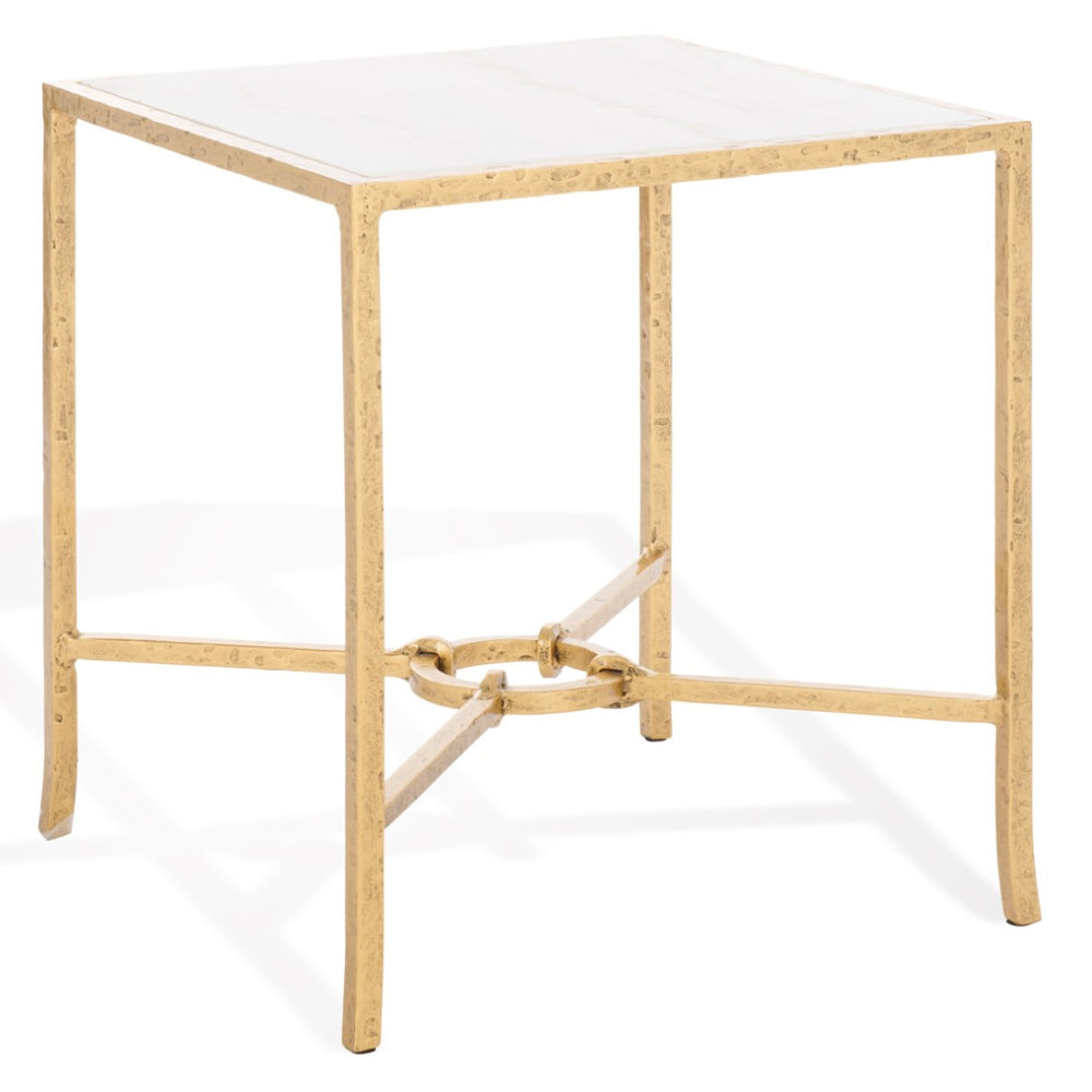 Safavieh TAURI Forged Metal Square Accent Table - Luxe Brass & White Marble for Elegant Home Décor Upgrade SFV9554C