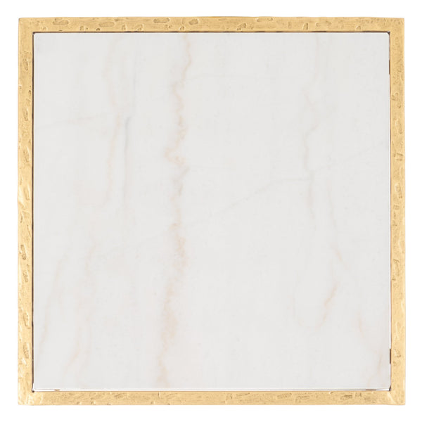 Safavieh Tauri Forged Metal Accent Table – Chic Brass Finish With Clear Glass Top For Elegant Home Decor Brass ,White Metal ,Marble Sfv9554c