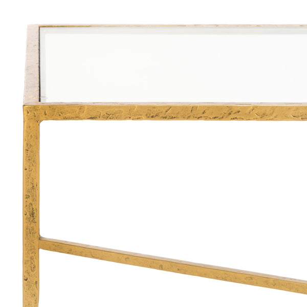 Safavieh TAURI Forged Metal Rectangle Coffee Table – Stylish Industrial Design for Modern Living Spaces Brass / Clear SFV9555A