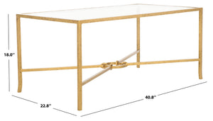 Safavieh TAURI Forged Metal Rectangle Coffee Table – Stylish Industrial Design for Modern Living Spaces Brass / Clear SFV9555A