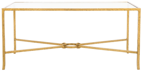 Safavieh TAURI Forged Metal Rectangle Coffee Table – Stylish Industrial Design for Modern Living Spaces Brass / Clear SFV9555A