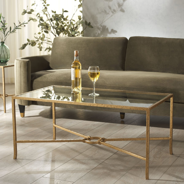 Safavieh Tauri Forged Metal Rectangle Coffee Table - Elegant Brass Base With Clear Glass Top For Your Living Room Brass ,Clear Metal ,Tempered Glass Sfv9555a