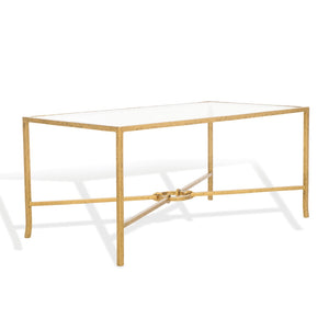 Safavieh TAURI Forged Metal Rectangle Coffee Table – Stylish Industrial Design for Modern Living Spaces Brass / Clear SFV9555A