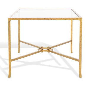 Safavieh TAURI Forged Metal Rectangle Coffee Table – Stylish Industrial Design for Modern Living Spaces Brass / Clear SFV9555A