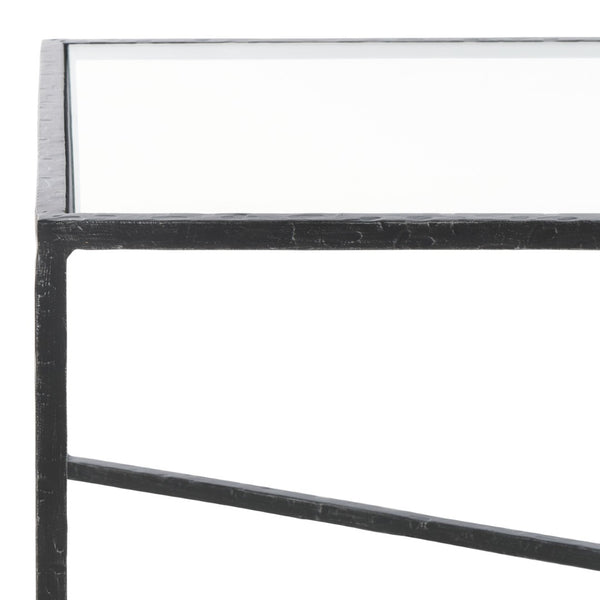 Safavieh TAURI Forged Metal Rectangle Coffee Table – Stylish Industrial Design for Modern Living Spaces Black / Clear SFV9555B