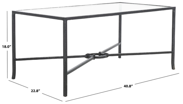 Safavieh TAURI Forged Metal Rectangle Coffee Table – Stylish Industrial Design for Modern Living Spaces Black / Clear SFV9555B