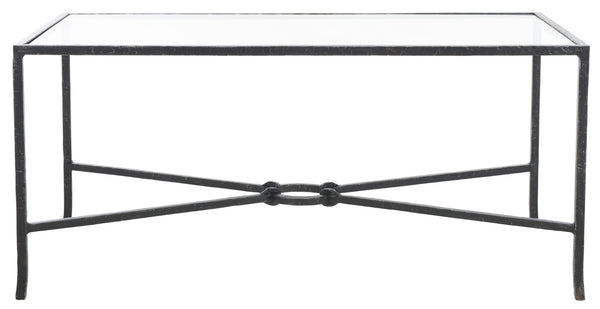 Safavieh TAURI Forged Metal Rectangle Coffee Table – Stylish Industrial Design for Modern Living Spaces Black / Clear SFV9555B