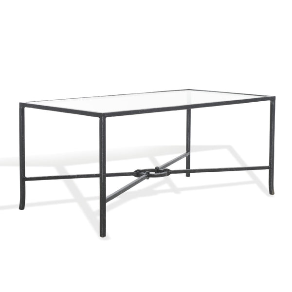 Safavieh TAURI Forged Metal Rectangle Coffee Table – Stylish Industrial Design for Modern Living Spaces Black / Clear SFV9555B