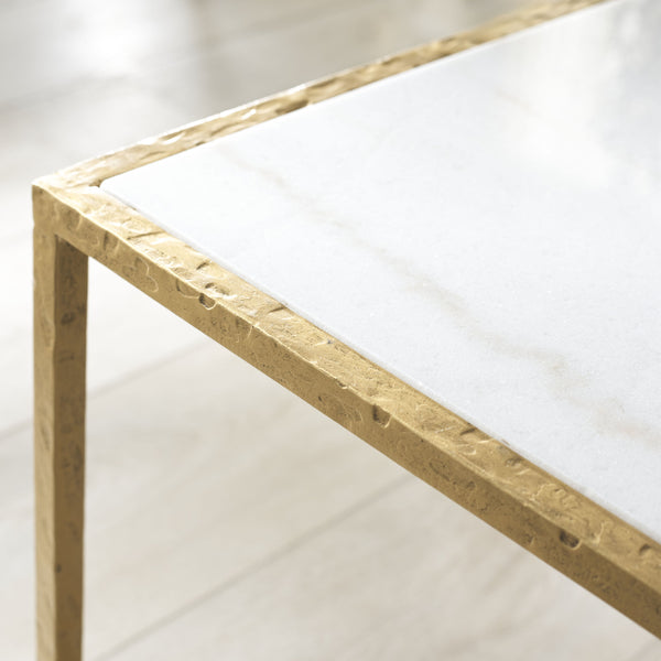 Safavieh Tauri Forged Metal Rectangle Coffee Table - Elegant Brass Base With Clear Glass Top For Your Living Room Brass ,White Metal ,Marble Sfv9555c