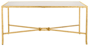 Safavieh Tauri Forged Metal Rectangle Coffee Table - Elegant Brass Base With Clear Glass Top For Your Living Room Brass ,White Metal ,Marble Sfv9555c