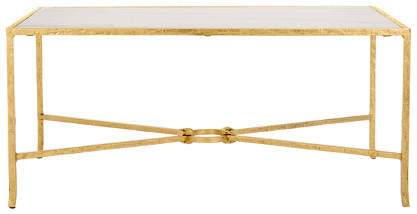 Safavieh Tauri Forged Metal Rectangle Coffee Table - Elegant Brass Base With Clear Glass Top For Your Living Room Brass ,White Metal ,Marble Sfv9555c