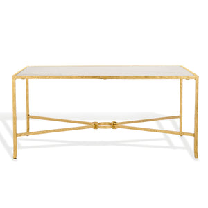 Safavieh Tauri Forged Metal Rectangle Coffee Table - Elegant Brass Base With Clear Glass Top For Your Living Room Brass ,White Metal ,Marble Sfv9555c