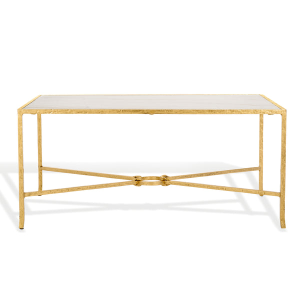 Safavieh Tauri Forged Metal Rectangle Coffee Table - Elegant Brass Base With Clear Glass Top For Your Living Room Brass ,White Metal ,Marble Sfv9555c