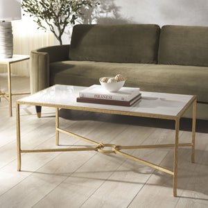 Safavieh Tauri Forged Metal Rectangle Coffee Table - Elegant Brass Base With Clear Glass Top For Your Living Room Brass ,White Metal ,Marble Sfv9555c