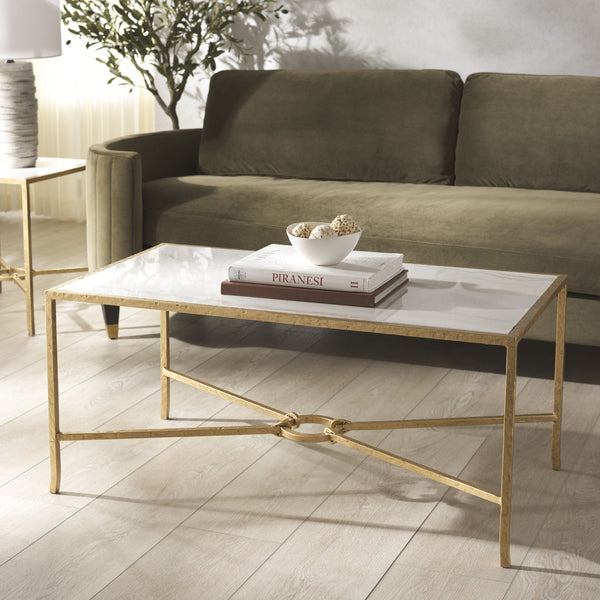 Safavieh Tauri Forged Metal Rectangle Coffee Table - Elegant Brass Base With Clear Glass Top For Your Living Room Brass ,White Metal ,Marble Sfv9555c