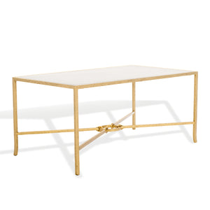 Safavieh Tauri Forged Metal Rectangle Coffee Table - Elegant Brass Base With Clear Glass Top For Your Living Room Brass ,White Metal ,Marble Sfv9555c