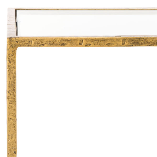 Safavieh TAURI Forged Metal Rectangle Console Table - Industrial Chic Design for Modern Living Spaces Brass / Clear SFV9556A