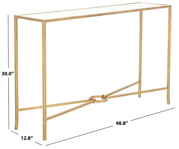 Safavieh TAURI Forged Metal Rectangle Console Table - Industrial Chic Design for Modern Living Spaces Brass / Clear SFV9556A