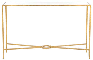 Safavieh TAURI Forged Metal Rectangle Console Table - Industrial Chic Design for Modern Living Spaces Brass / Clear SFV9556A