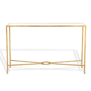 Safavieh TAURI Forged Metal Rectangle Console Table - Industrial Chic Design for Modern Living Spaces Brass / Clear SFV9556A