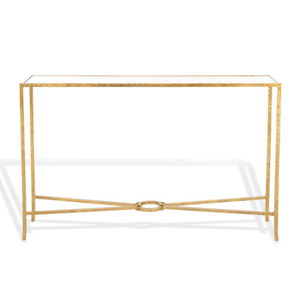 Safavieh TAURI Forged Metal Rectangle Console Table - Industrial Chic Design for Modern Living Spaces Brass / Clear SFV9556A