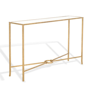 Safavieh TAURI Forged Metal Rectangle Console Table - Industrial Chic Design for Modern Living Spaces Brass / Clear SFV9556A