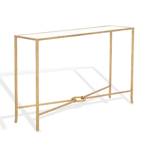 Safavieh TAURI Forged Metal Rectangle Console Table - Industrial Chic Design for Modern Living Spaces Brass / Clear SFV9556A
