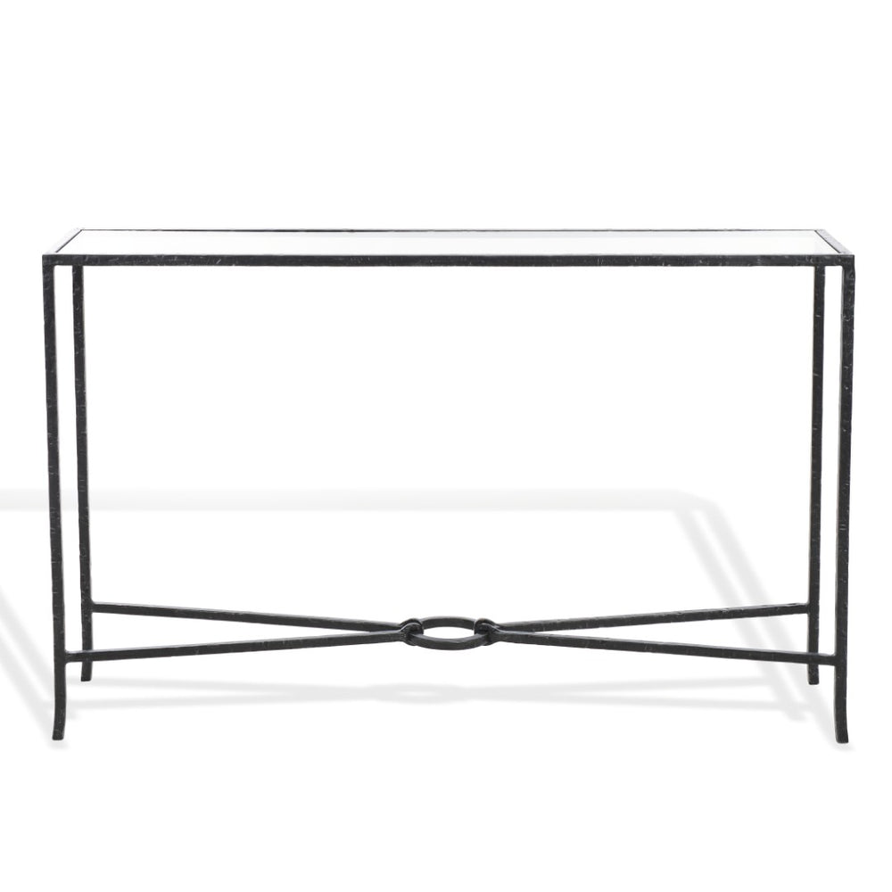 Safavieh TAURI Forged Metal Rectangle Console Table - Industrial Chic Design for Modern Living Spaces Black / Clear SFV9556B