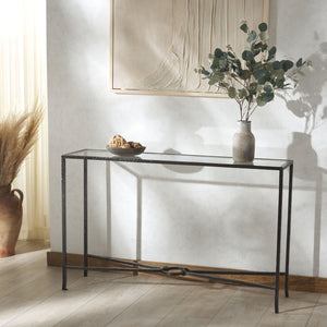 Safavieh Tauri Forged Metal Rectangle Console Table - Elegant Glass Top & Durable Iron Design For Any Space Black ,Clear Metal ,Tempered Glass Sfv9556b