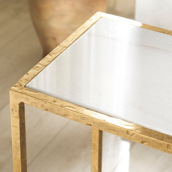 Safavieh Tauri Forged Metal Rectangle Console Table - Elegant Glass Top & Durable Iron Design For Any Space Brass ,White Metal ,Marble Sfv9556c