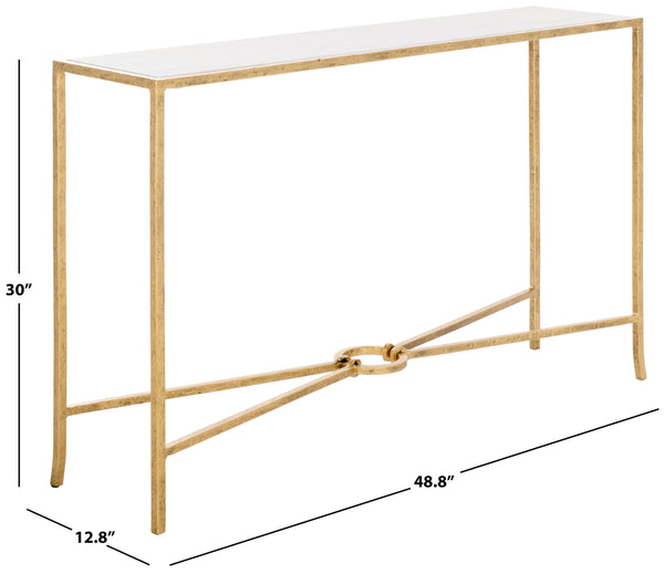 Safavieh Tauri Forged Metal Rectangle Console Table - Elegant Glass Top & Durable Iron Design For Any Space Brass ,White Metal ,Marble Sfv9556c