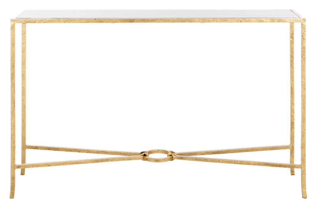 Safavieh Tauri Forged Metal Rectangle Console Table - Elegant Glass Top & Durable Iron Design For Any Space Brass ,White Metal ,Marble Sfv9556c