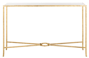 Safavieh Tauri Forged Metal Rectangle Console Table - Elegant Glass Top & Durable Iron Design For Any Space Brass ,White Metal ,Marble Sfv9556c