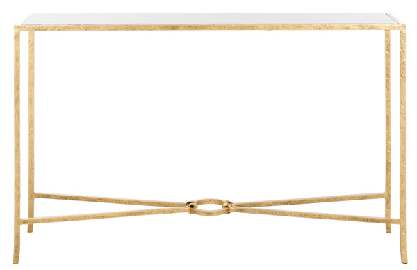 Safavieh Tauri Forged Metal Rectangle Console Table - Elegant Glass Top & Durable Iron Design For Any Space Brass ,White Metal ,Marble Sfv9556c