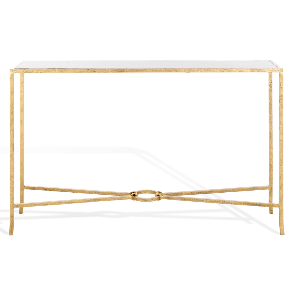 Safavieh Tauri Forged Metal Rectangle Console Table - Elegant Glass Top & Durable Iron Design For Any Space Brass ,White Metal ,Marble Sfv9556c
