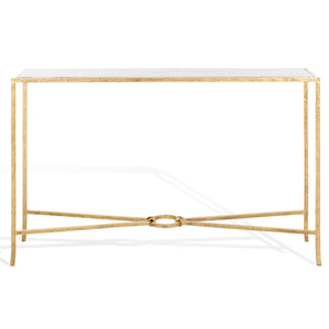 Safavieh Tauri Forged Metal Rectangle Console Table - Elegant Glass Top & Durable Iron Design For Any Space Brass ,White Metal ,Marble Sfv9556c