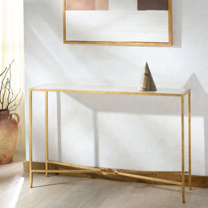 Safavieh Tauri Forged Metal Rectangle Console Table - Elegant Glass Top & Durable Iron Design For Any Space Brass ,White Metal ,Marble Sfv9556c