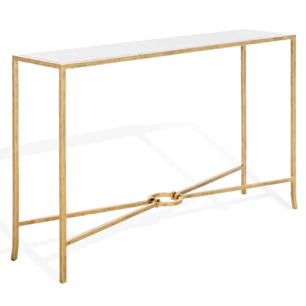 Safavieh TAURI Forged Metal Console Table - Elegant Brass Frame with Unique White Marble Top for Entryway Decor SFV9556C