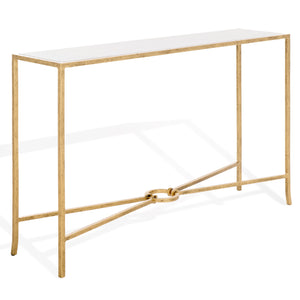 Safavieh Tauri Forged Metal Rectangle Console Table - Elegant Glass Top & Durable Iron Design For Any Space Brass ,White Metal ,Marble Sfv9556c