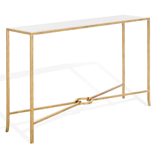 Safavieh Tauri Forged Metal Rectangle Console Table - Elegant Glass Top & Durable Iron Design For Any Space Brass ,White Metal ,Marble Sfv9556c