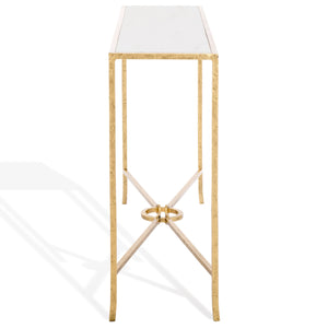 Safavieh Tauri Forged Metal Rectangle Console Table - Elegant Glass Top & Durable Iron Design For Any Space Brass ,White Metal ,Marble Sfv9556c