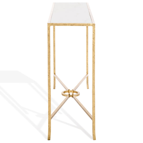 Safavieh Tauri Forged Metal Rectangle Console Table - Elegant Glass Top & Durable Iron Design For Any Space Brass ,White Metal ,Marble Sfv9556c