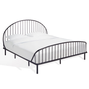 Sheeran Black Metal Spindle Bedframe With Reinforced Slats, Matte Finish, Timeless Minimalist Style