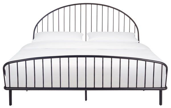 Sheeran Black Metal Spindle Bedframe With Reinforced Slats, Matte Finish, Timeless Minimalist Style