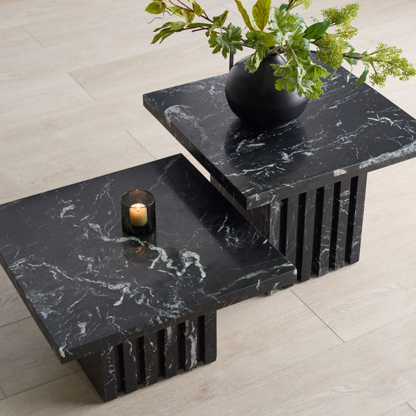 Safavieh Olivia Tall Square Marble Accent Table – Sculptural Design With Stunning Natural Veining And Charm Black Marble ,Manufactured Wood Sfv9701c-2bx