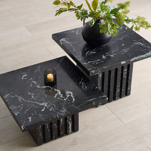 Safavieh Olivia Square Marble Accent Table - Elevate Your Space With Sculptural Charm And Natural Beauty Black Marble ,Manufactured Wood Sfv9702c-2bx